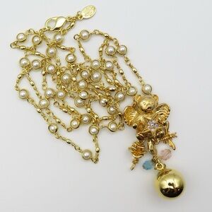 Kirk’s Folly Angel Teddy Bear Chime Ball Rose Dragonfly Charms Necklace 34”